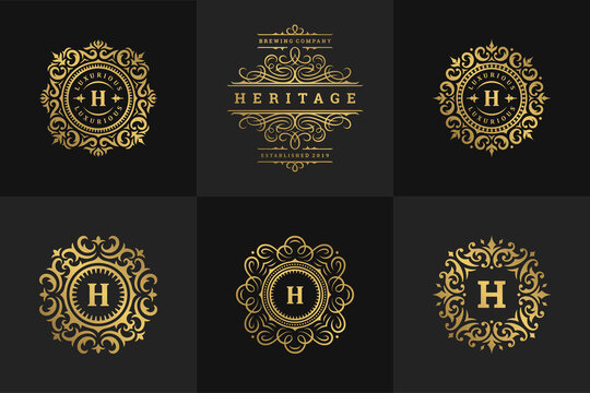 Luxury logos and monograms crest design templates set vector illustration