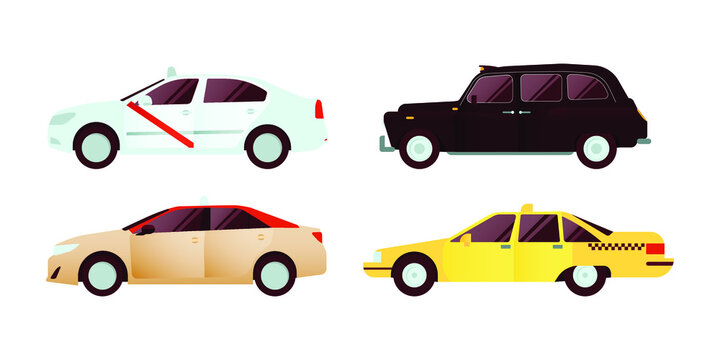 Set of Various Type of Taxi Vehicle. Modern Flat Style Vector Illustration.