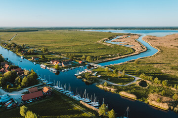 Aerial view of Minija village in Neman delta regional park in Lithuania.