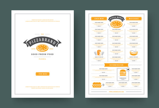 Pizzeria restaurant menu layout design brochure or flyer template vector illustration