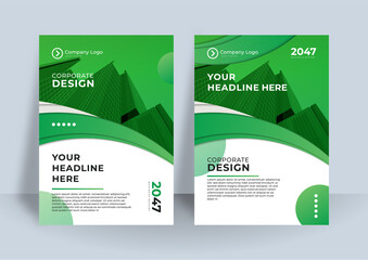 Green corporate book cover design template. Modern annual report business design