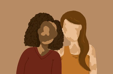 Fototapeta premium Hand drawn vector illustration of two adult women with vitiligo.