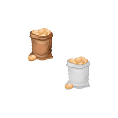 Vector drawings of isolated brown and white sacks with potatoes