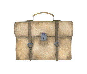 Vintage leather bag. Watercolor illustration.
