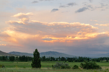 beautiful sunset in a mountain valley