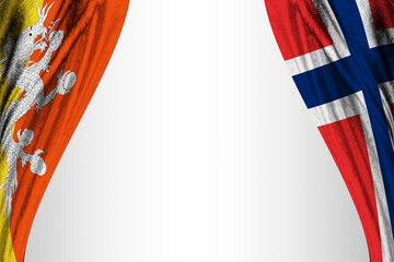 Flag of Bhutan and Norway with theater effect. 3D illustration