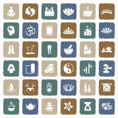 Yoga And Zen Icons. Grunge Color Flat Design. Vector Illustration.