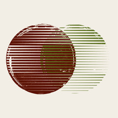 Logo with grunge textured circle  .Minimal design .Black vector stripes .Geometric shape.