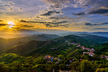 Aerial view Mae salong village in early morning Doi Mae Salong, Chiang Rai, Thailand.
