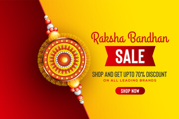 Creative background with decorated rakhi for Raksha Bandhan Sale  – Indian festival of sisters and brothers.