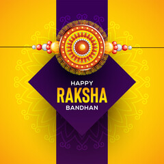 Creative beautiful Rakhi on yellow and purple background for Raksha Bandhan Vector Illustration