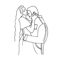 Doodle love story.Hand drawn line art illustration.