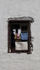 Spread out laundry on an old, traditional window, Casablanca, Morocco