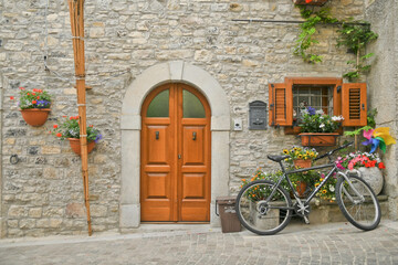 Obraz na płótnie Canvas The facade of a house in Agnone, a medieval village in the Molise region, Italy.