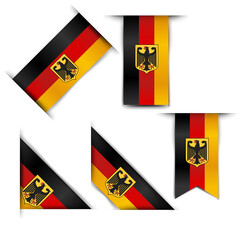 Flags of Germany. Set Realistic Flags Germany Coat Of Arms And Flag Of Germany Angular and vertical banners. Isolated on a white background. Vector illustration.