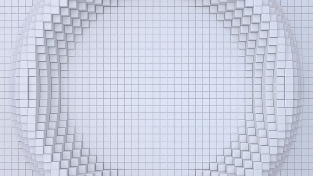 Moving abstract cubic surface background on white. Squares block waves animation 3d. Seamless looping 4k