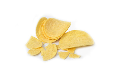 sliced ​​and broken potatoes on white background