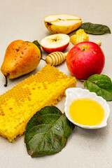 Jewish New Year holiday Rosh Hashanah concept with traditional symbols