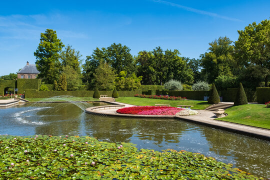 View into part of the castle park in Arcen / Netherlands with a small pond