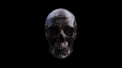 Old Iron Human Female Skull Dusty With Teeth and Black Background Medical Anatomical and Jaw Bone 3d illustration render