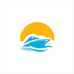 image of motorboat icon on waves. Vector illustratio