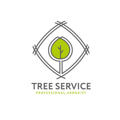 Professional Arborist Tree Care Service Organic Eco Sign Concept. Landscaping Design Organic Vector Illustration 