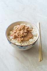 Healthy Rice with Tuna Fish in Bowl. Asian Style.