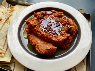 Muhammara Arabic Cuisine: Middle Eastern Delicious Dip Appetizer.
