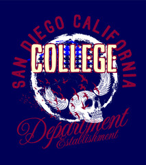 Obraz premium College skull graphic design vector art