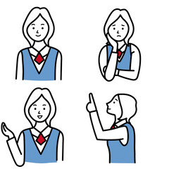 制服を着た女性会社員のポーズセット