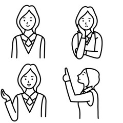 制服を着た女性会社員のポーズセット