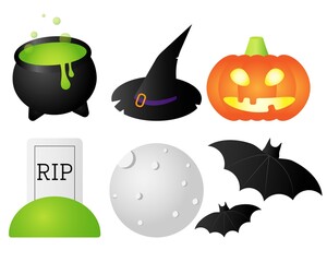 Vector set of halloween illustrations in flat style