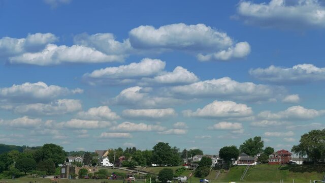 A picturesque Pennsylvania small town neighborhood summer sky timelapse. Pittsburgh suburbs.  	