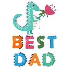 Love you dad hand drawn lettering with baby and parent Dino characters illustration for father s day card, banner.