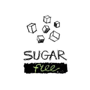 Sugar-free label. Hand written lettering sugar free for organic food badge, nature groceries, emblem healthy eating blog, healthy stores, handmade chocolate packaging. Vector sign of free-sugar banner
