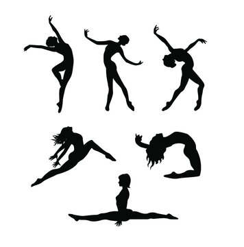 Silhouettes of dancing gymnast girls