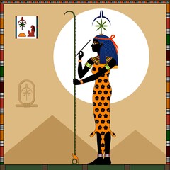 Ancient Egyptian goddess of wisdom, knowledge, writing, time counting and art Seshat. Vector illustration.
