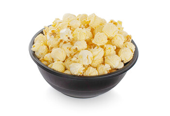 Top view bowl of popcorn isolated on white background