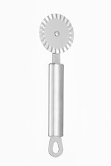 A metal pasta cutter on .white background