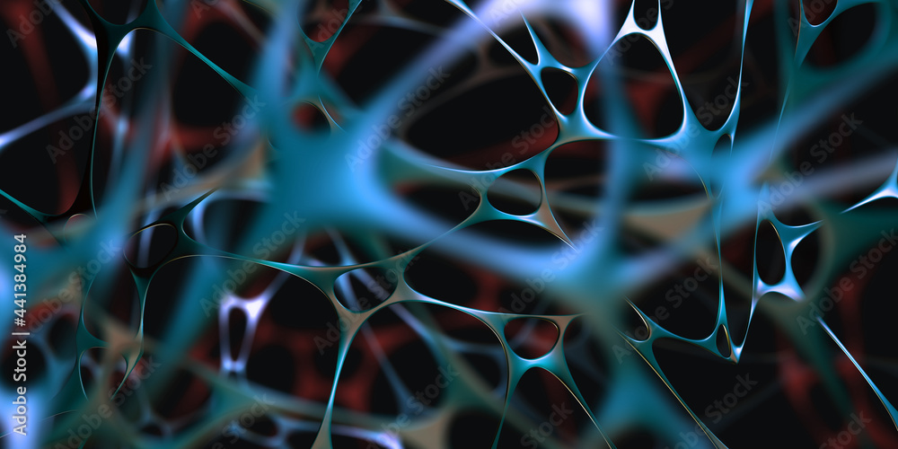 Fototapete Brain and Mind. Big data analysis. Artificial intelligence framework developed by a neural network. 3d illustration of nerve tissue and electrical impulses between neurons