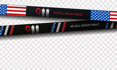 Patriot Day, we will never forget. Towers. 11 September. USA flag. Vector illustration