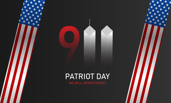 Patriot Day, we will never forget. Towers. 11 September. USA flag. Vector illustration