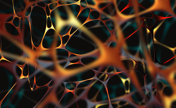 Brain and Mind. Big data analysis. Artificial intelligence framework developed by a neural network. 3d illustration of nerve tissue and electrical impulses between neurons