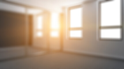 Unfocused, Blur phototography.  Elegant office interior. Mixed media. 3D rendering.. Blank room.
