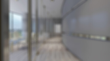 Bokeh blurred phototography.  Modern meeting room. 3D rendering.. Mockup.   Empty paintings