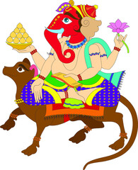 Illustration of Lord Ganpati/Ganesha drawn in Pinguli folk art style of Maharashtra India. for textile printing, logo, wallpaper