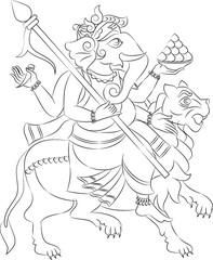 Illustration of Lord Ganpati/Ganesha drawn in Pinguli folk art style of Maharashtra India. for textile printing, logo, wallpaper