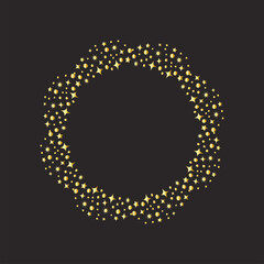 Frame made of stars, golden glowing on a dark background. Shiny frame with glowing