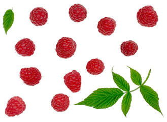 Raspberries isolated on white. Top view