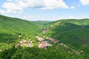 Fototapeta premium View of Szarvasko village and the Bukk mountains, Hungary